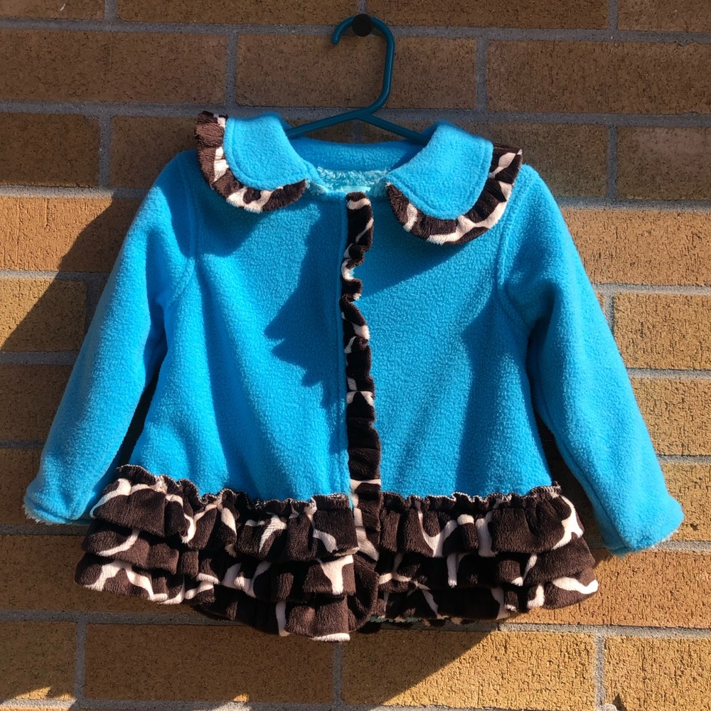 Mud Pie toddler sweater coat Button up Polar fleece blue top size 2T-3T baby 🩵🖤